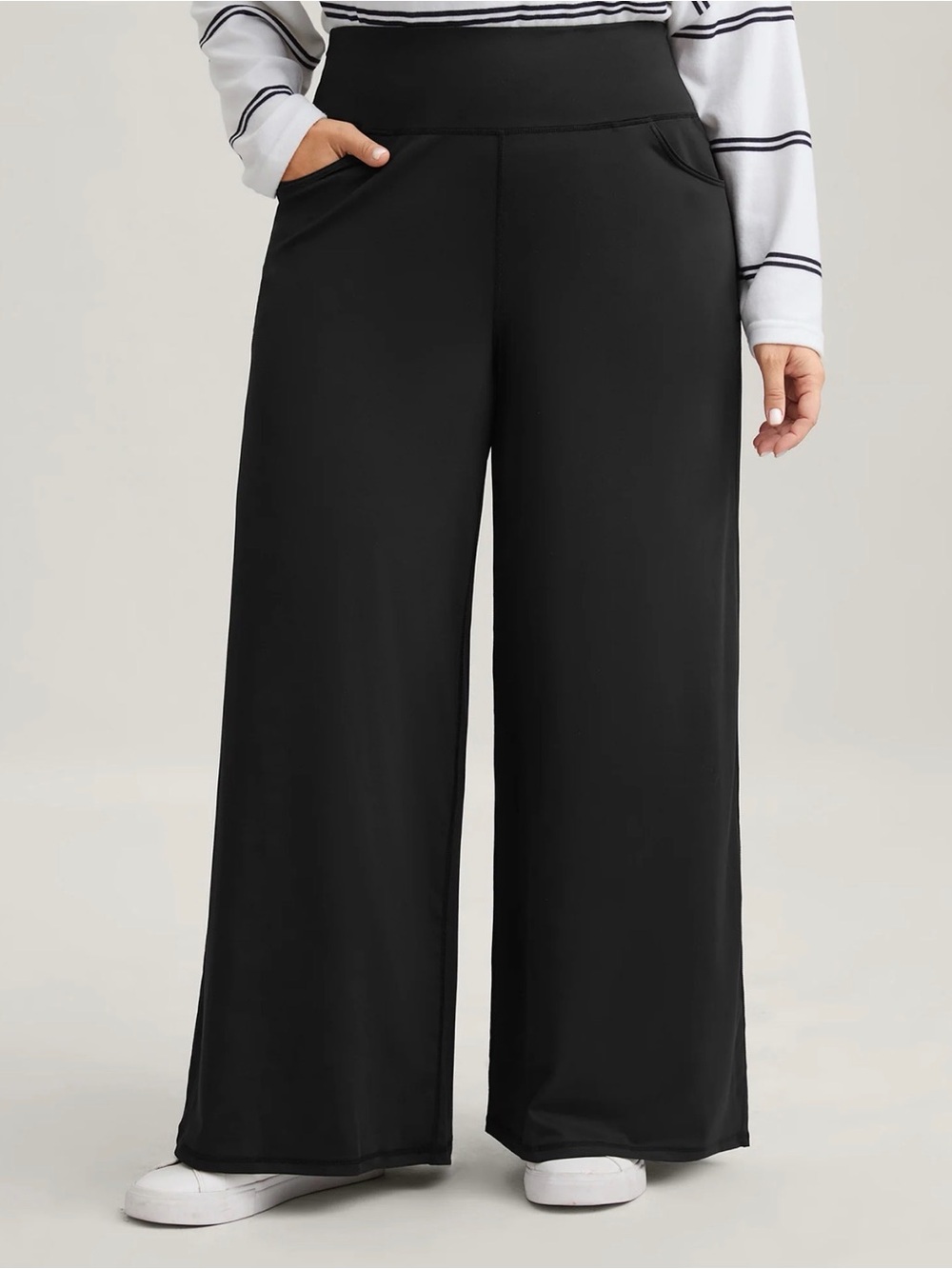 Bloomchic Black Wide-Leg Ponte Pants with Pockets
